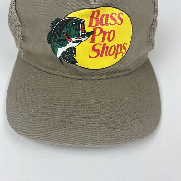 Bass Pro Shops Logo Mesh Fishing Hunting Trucker Cap Beige Snapback Hat - Picture 4 of 12